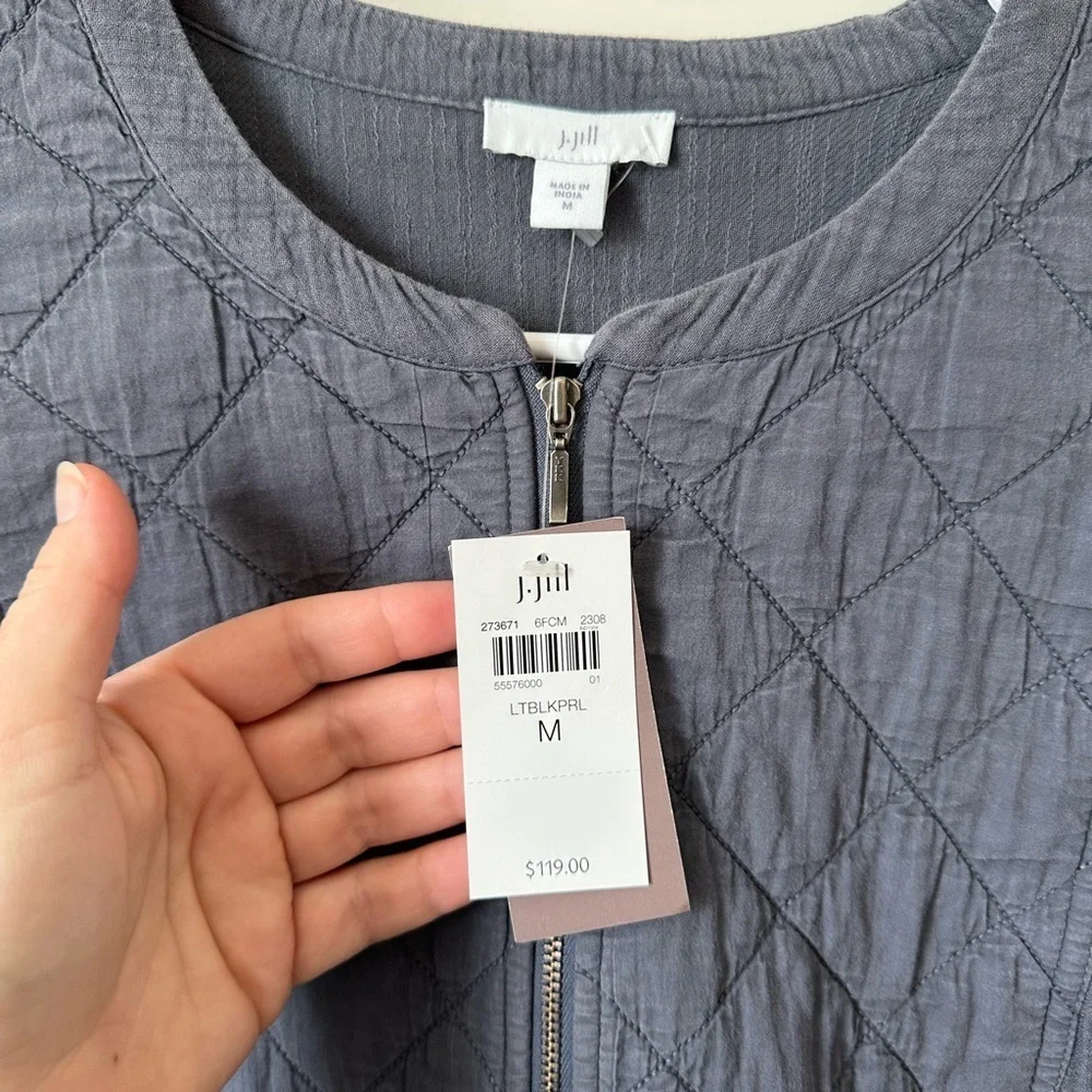 J. Jill Women Quilted Lightweight Jacket Charcoal Gray Mixed Media Cotton Size M